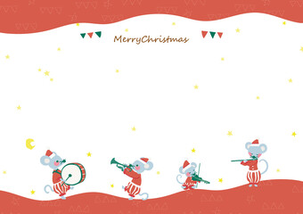 ねずみたちが祝福するクリスマスカード：横