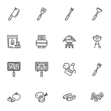 Barbeque food line icons set