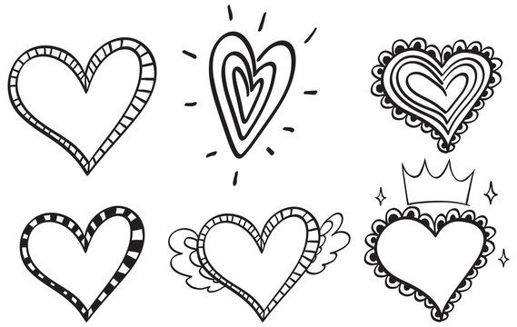 Set of different hand drawn hearts
