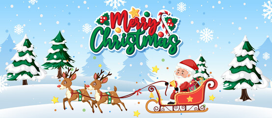 Fototapeta na wymiar Merry Christmas card banner with Santa on sledge