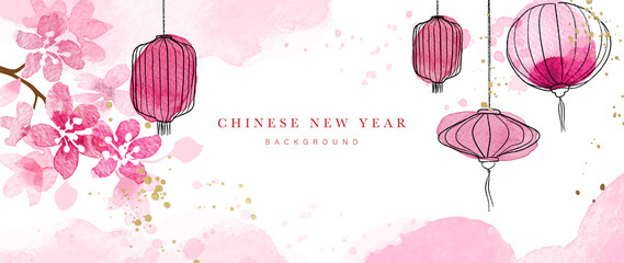 Chinese new year watercolor background vector. Oriental festive art design for place text and product images. Design for sale banner, cover and invitation. © TWINS DESIGN STUDIO