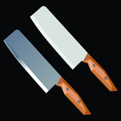 set of Large sharp cleaver knife isolated on black background, Vector illustration, chef knives, Cutlery icon set