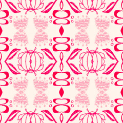 Seamless flower folk pattern. Abstract ethnic print. Watercolor batik background.