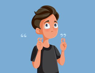 Teen Boy Making Air Quote Sign Vector Cartoon Illustration