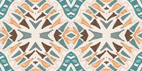 Seamless watercolor triangles pattern. Hand drawn geometric mosaic.
