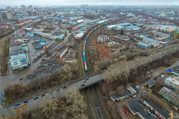 Aerial view of the bridge over Moskovskaya street in autumn (Kirov, Russia)