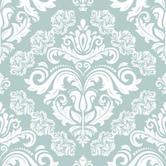 Fototapeta na wymiar Orient vector classic light blue and white pattern. Seamless abstract background with vintage white elements. Orient background. Ornament for wallpapers and packaging