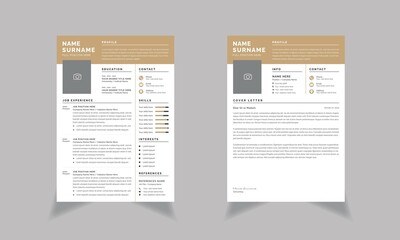 Clean Resume Layouts Set Gold color and Professional Resume with Cover Letter