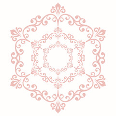 Elegant vintage vector pink round ornament in classic style. Abstract traditional pattern with oriental elements. Classic vintage pattern