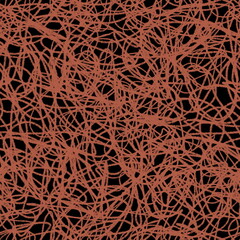 Hand drawn abstract seamless pattern. Red pencil scribbles on a black background. For surface design, textile and wallpaper.