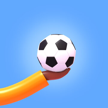 3d render of hand holding football ball