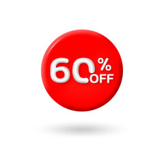 3d Christmas Sale label or icon. 60 percent price off with Santa hat. Xmas discount badge or price tag for promo design. Vector illustration.