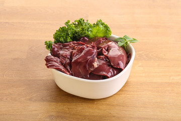 Raw chicken liver in the bowl