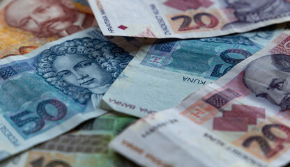 Kuna is the Croatian currency. Close-up shot. - obrazy, fototapety, plakaty
