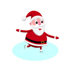 Cute cartoon style illustration of Santa Claus ice skating
