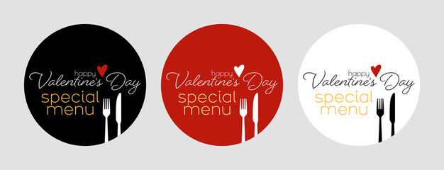 Valentine's day special menu set. Flat vector logo.
