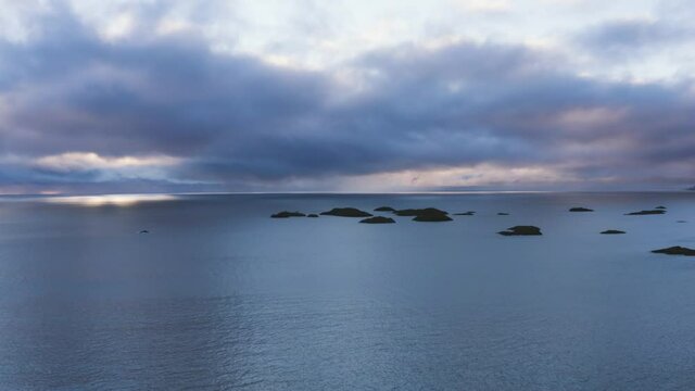 Dramatic Overcast Sky Over Norwegian Fjord In More And Romsdal County, Norway. - Aerial 