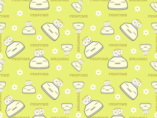perfume bottle cartoon character seamless pattern on yellow background