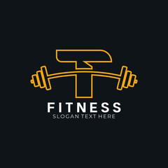 Letter T barbell logo, letter T with barbell logo in trendy flat style, fitness logo