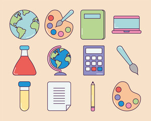 school elements icon set