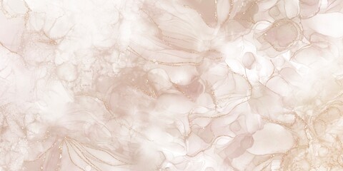 大理石風背景イラストバナー）ブラウンとゴールド　アルコールインクアート　春　グリッター　ニュートラル