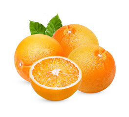 Fresh orange with leaves isolated on white background