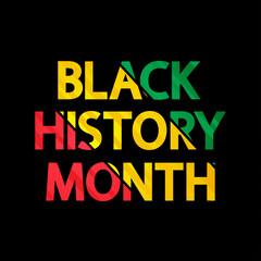 Black History Month or African-American History Month vector banner. Modern red yellow green striped text on dark background.	