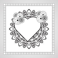 Hand drawn heart with mandala. decoration in ethnic oriental  doodle ornament