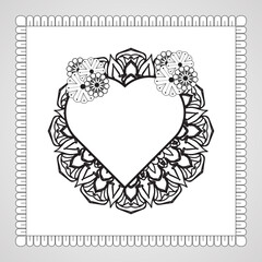 Hand drawn heart with mandala. decoration in ethnic oriental  doodle ornament