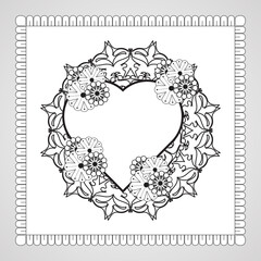 Hand drawn heart with mandala. decoration in ethnic oriental  doodle ornament