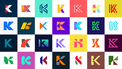 Abstract logos collection with letter K. Geometric abstract logos. Icon design 