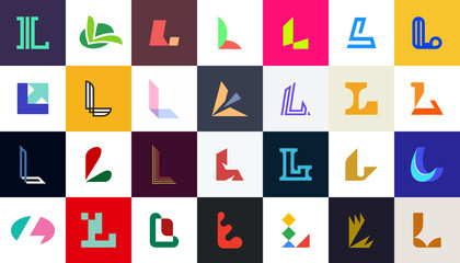 Abstract logos collection with letter L. Geometric abstract logos. Icon design 