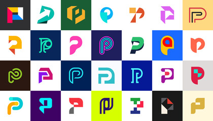 Abstract logos collection with letter P. Geometric abstract logos. Icon design 