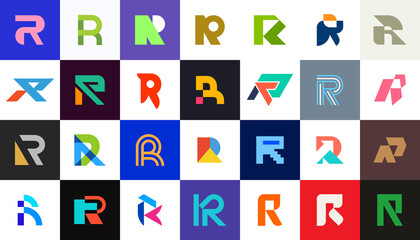 Abstract logos collection with letter R. Geometric abstract logos. Icon design 