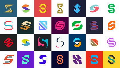 Abstract logos collection with letter S. Geometric abstract logos. Icon design 

