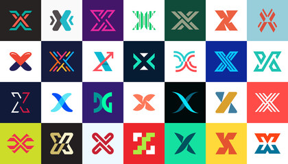 Abstract logos collection with letter X. Geometric abstract logos. Icon design 