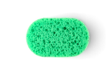 Green sponge for the shower isolated on white background. - obrazy, fototapety, plakaty