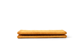Cracker sandwich with chocolate filling isolated on white background.