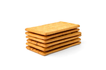 Pile of cracker sandwiches with chocolate filling isolated on white background.