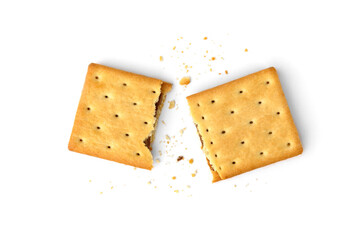 Cracker sandwich with chocolate filling isolated on white background.
