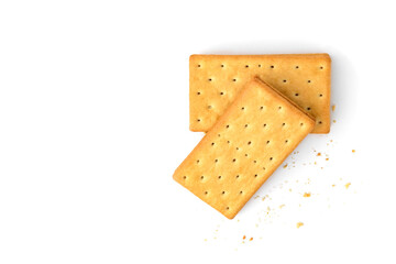 Cracker sandwich with chocolate filling isolated on white background.