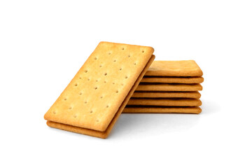 Pile of cracker sandwiches with chocolate filling isolated on white background.