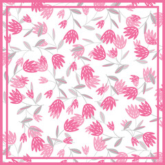 Print for kerchief, bandana, scarf, handkerchief, shawl, neck scarf. Squared pattern with ornament for fabric, textile, silk products. Paisley vector with flowers in nordic style.Floral folk tracery