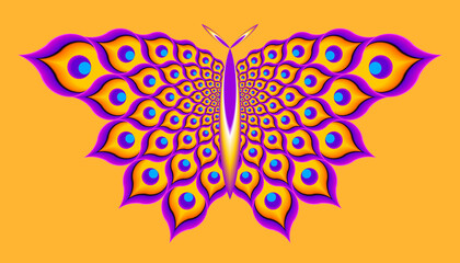 Yellow and purple butterfly. Optical expansion illusion.