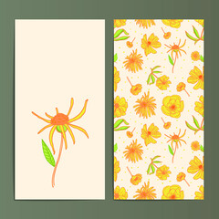 Hand drawn background seamless pattern with yellow flower for card set