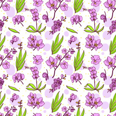 Hand drawn background seamless pattern with orchid flower