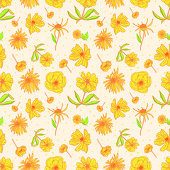 Hand drawn background seamless pattern with yellow flower 
