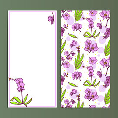 Hand drawn background seamless pattern with orchid flower for card set
