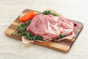 Raw pork neck for cooking