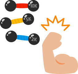 重さが違う鉄アレイと筋肉の付いた腕